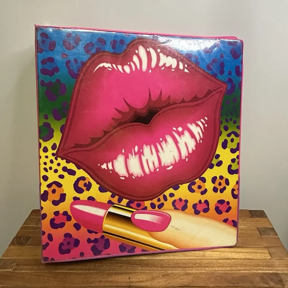 Vintage Lisa Frank 3 Ring Binder Lips Lipstick Rainbow Colorful Cheetah